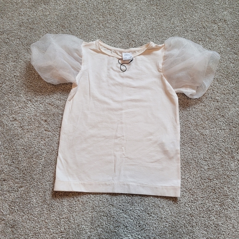 Zara Kids Pink Puffer Sleeve Shirt Size 10